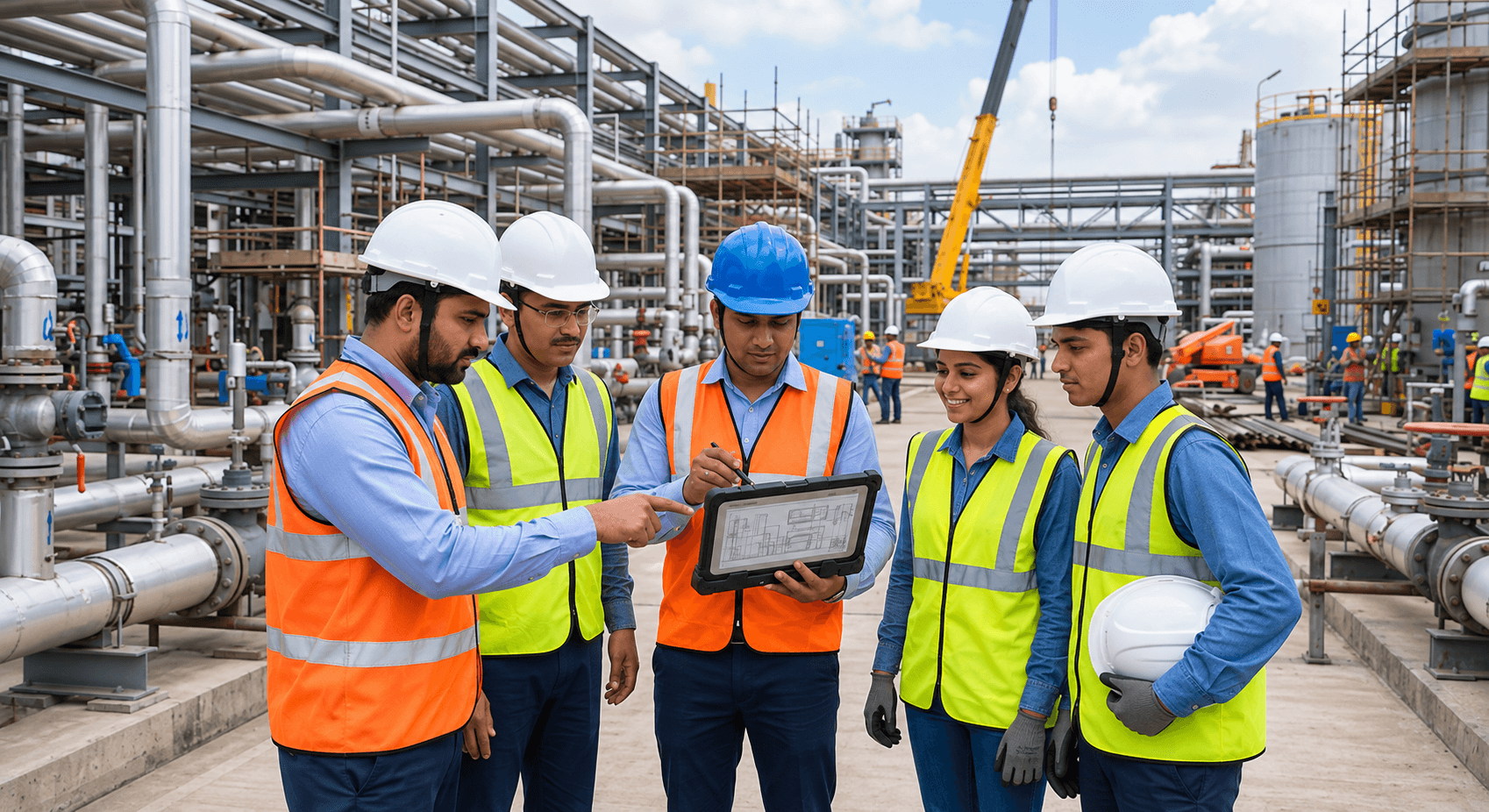 Qualizet engineering team reviewing drawings on site